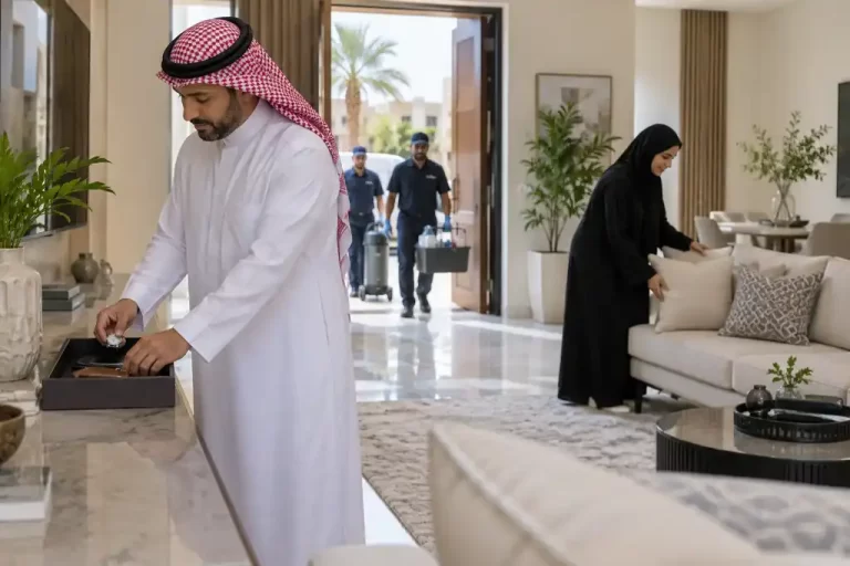 أسرة ترتب المنزل قبل وصول فريق التنظيف المحترف في الرياض